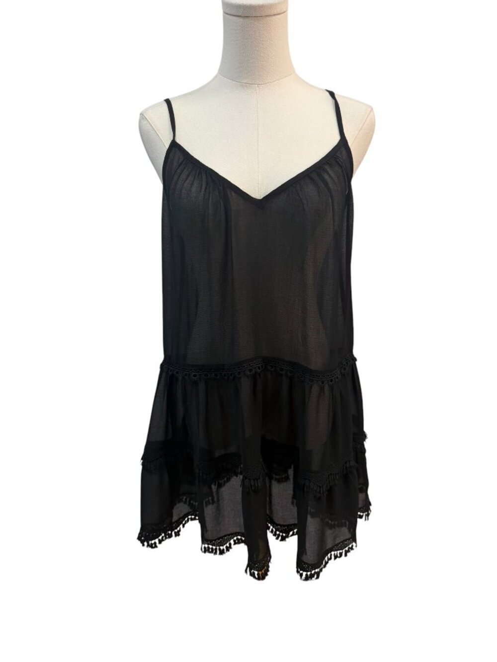 Ramy Brook Black Tassel Tiered Cover-Up Dress Size XXS EUC